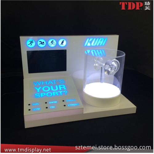LED illuminated custom rotating acrylic headphone display stand earphone holder led acrylic headphone stand with LCD screen